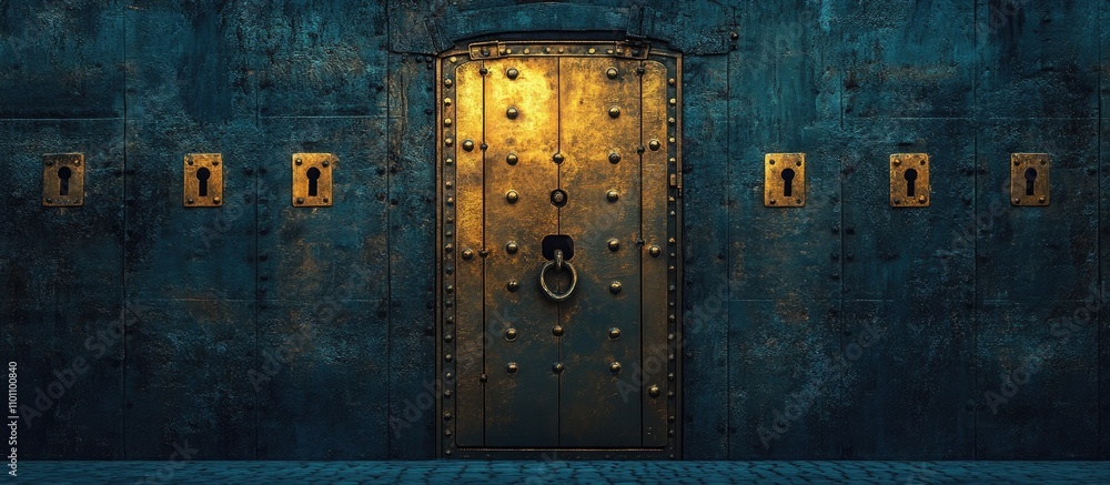 Aufkleber concept of security and encryption with an ornate locked door in a gritty environment representing p