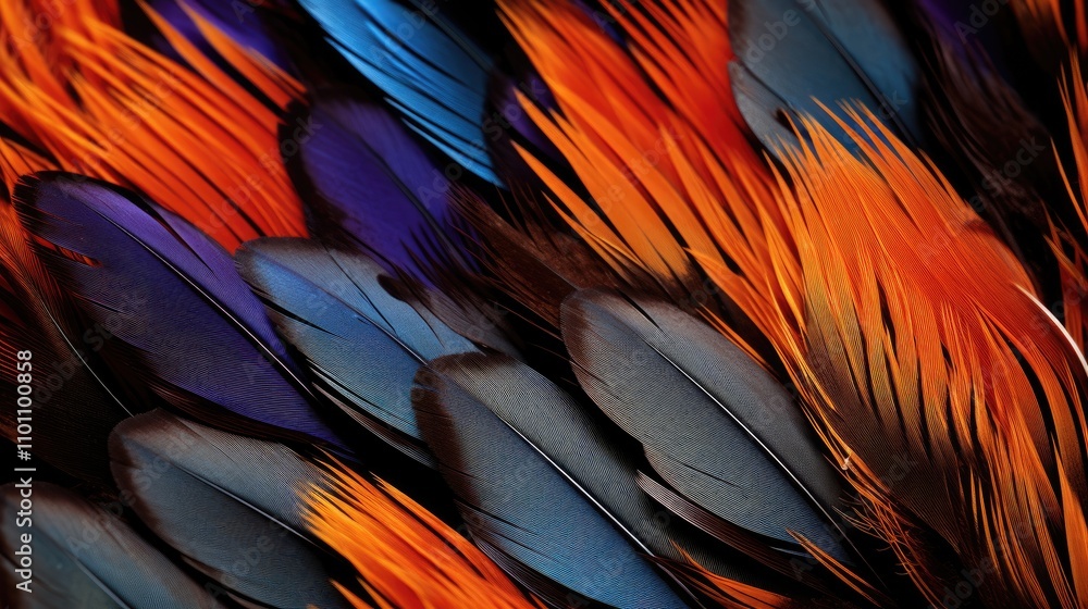 Poster vibrant close-up of colorful pheasant feathers showcasing intricate patterns and textures in nature'