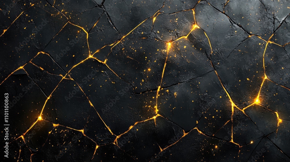 Aufkleber cracked black surface with glowing yellow lines creating a striking abstract background design for m