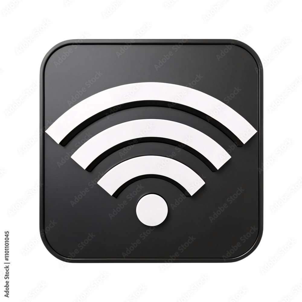 Poster a modern wi-fi signal symbol in white, displayed on a square black background for minimalist represe