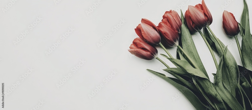 Poster elegant tulip bouquet postcard design with ample text space against a minimalistic white background 