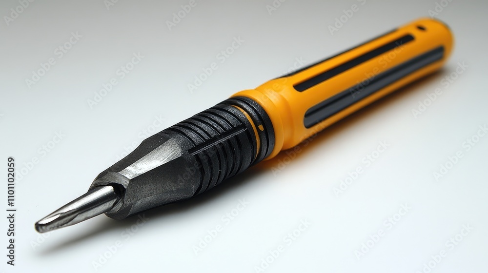 Poster yellow and black screwdriver tool with ergonomic grip on a clean white background showcasing functio