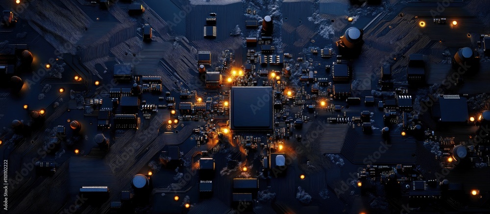 Poster repairing and upgrading a notebook circuit board showcasing electronic hardware details and technolo