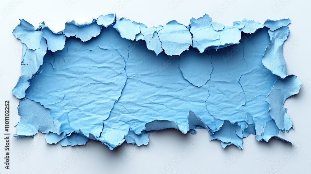 Poster pale blue torn paper texture with ripped edges on a white background creating space for text and des