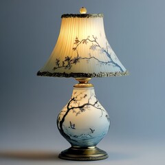Hand-Painted Porcelain Table Lamp with Birds and Branches Design