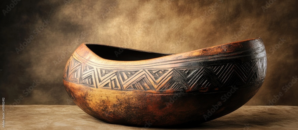 Poster Rustic Handcrafted Pottery with Intricate Patterns on Warm Textured Background