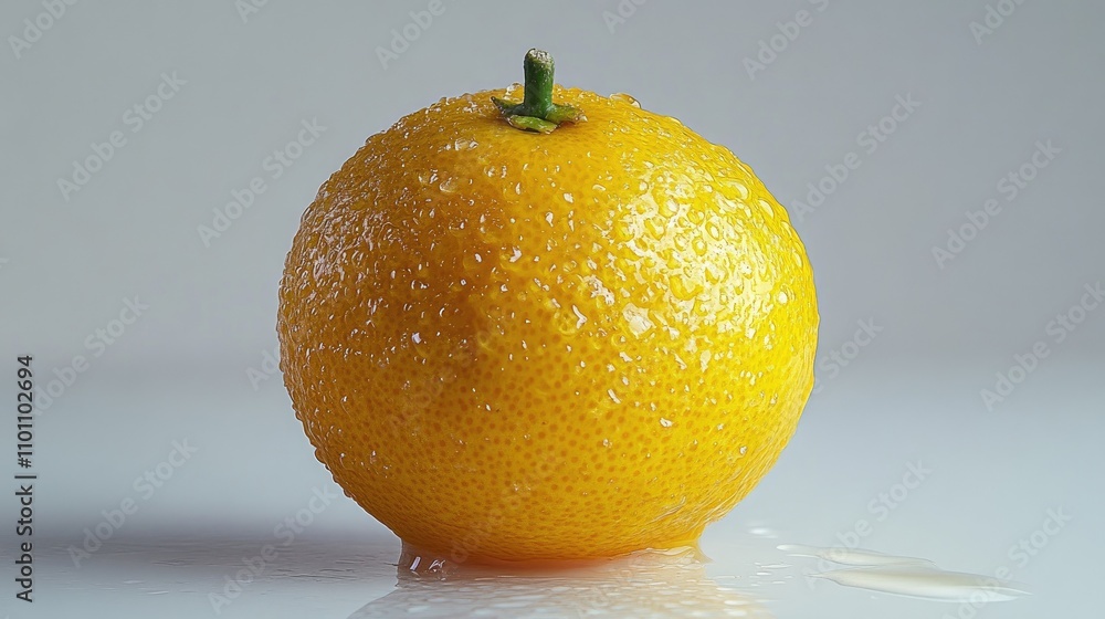 Poster fresh bergamot fruit with dew drops on a white background displaying its unique texture and color