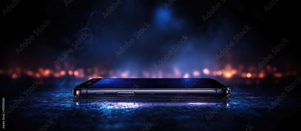 Poster Modern smartphone design with a sleek profile set against a dramatic backdrop highlighting advanced mobile technology and premium quality.