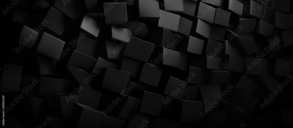 Poster Abstract black texture with three-dimensional cubes creating a modern architectural background for urban design concepts and creative presentations