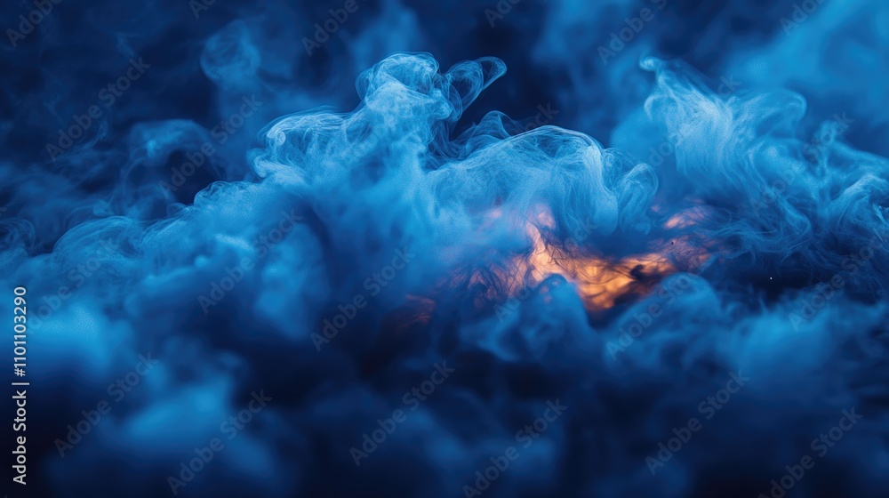 Aufkleber Vibrant blue ink swirling in water creating an ethereal background with soft textures and dynamic movement for artistic visuals.