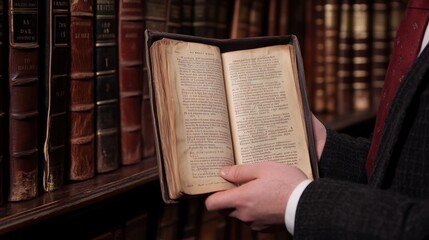 Vintage Books and Bookshelves in a Library