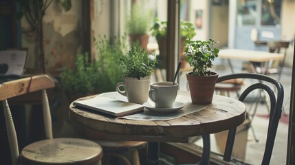 Fototapeta premium Simple Elegance Kitchen with Potted Herbs and Minimalist Decor