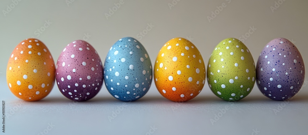 Aufkleber easter decorative eggs in vibrant colors with white polka dots arranged on a neutral background for 