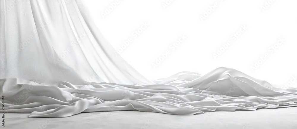 Poster elegant white fabric draping on a smooth surface creating a soft, airy background for design and cre