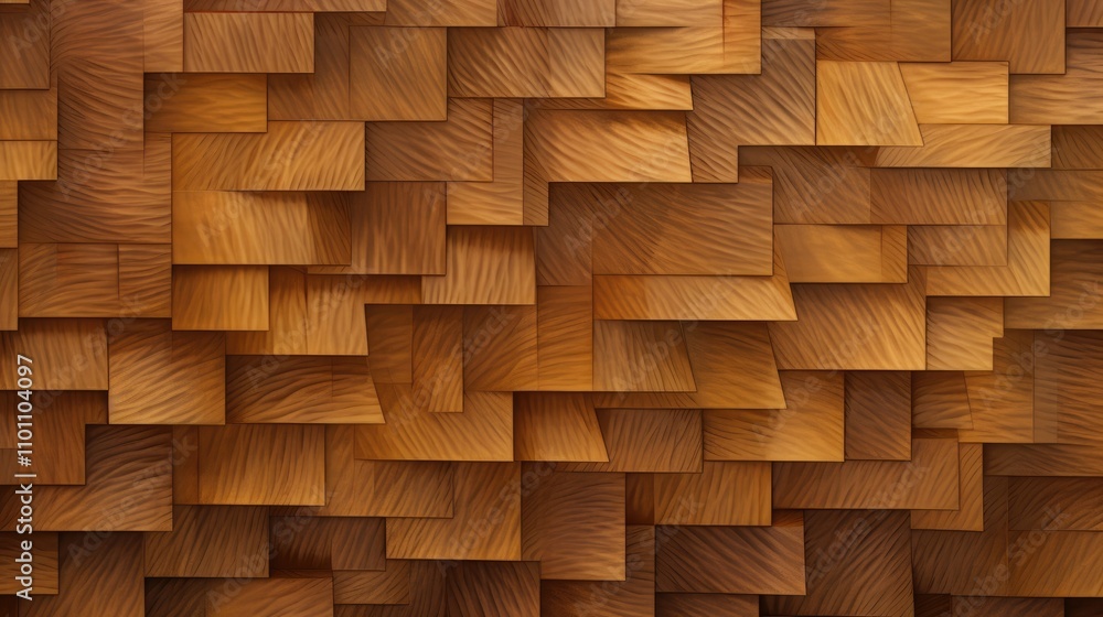 Poster natural wooden texture with overlapping square panels creating an organic and warm background effect