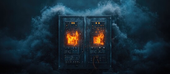 Burned solar energy control panel damaged by short circuit highlighting renewable energy risks and electrical safety concerns