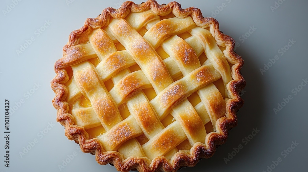 Poster lattice tart from above freshly baked golden crust dessert with flaky texture and sweet glaze on a l