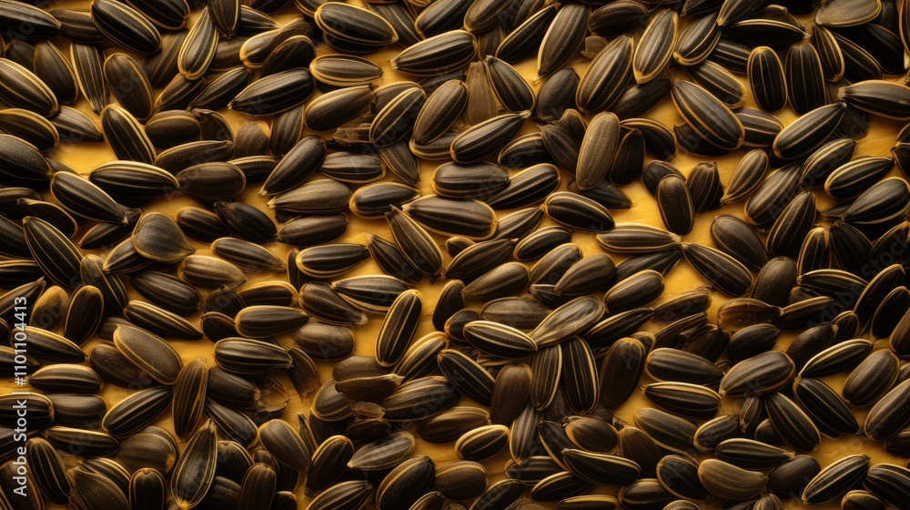 Aufkleber sunflower seeds arranged on a textured surface showcasing their natural design and color variations 