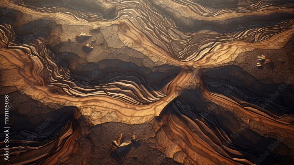 Aufkleber aerial view showcasing intricate natural patterns and textures in geological formations under soft s