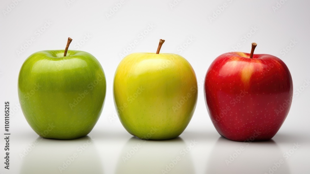 Poster vibrant display of three fresh red and green apples on a clean white background showcasing their nat