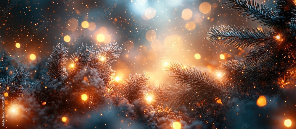 Aufkleber enchanting abstract background of sparkling christmas lights and frosty pine branches creating a fes