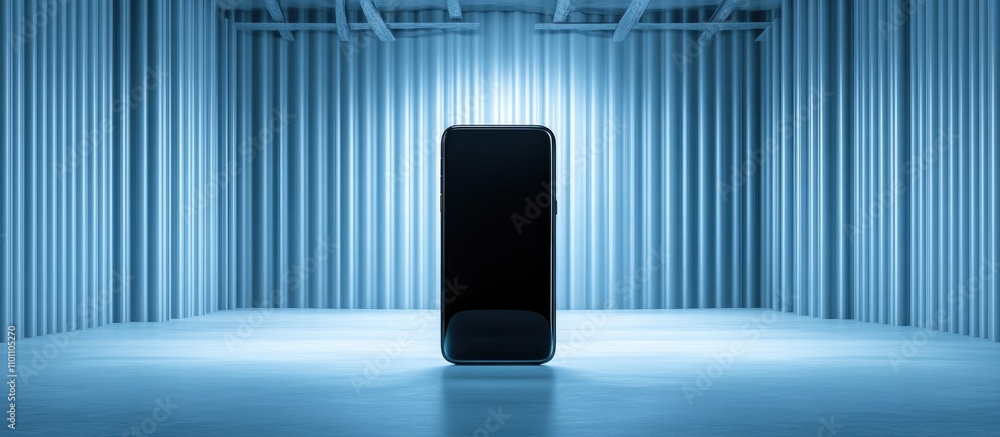 Poster sleek modern smartphone displayed against a minimalistic backdrop highlighting innovative design and