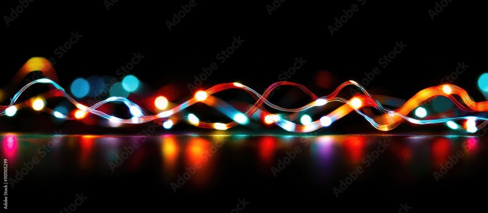 Poster colorful abstract lights creating a bokeh effect on a dark background ideal for overlays and design 