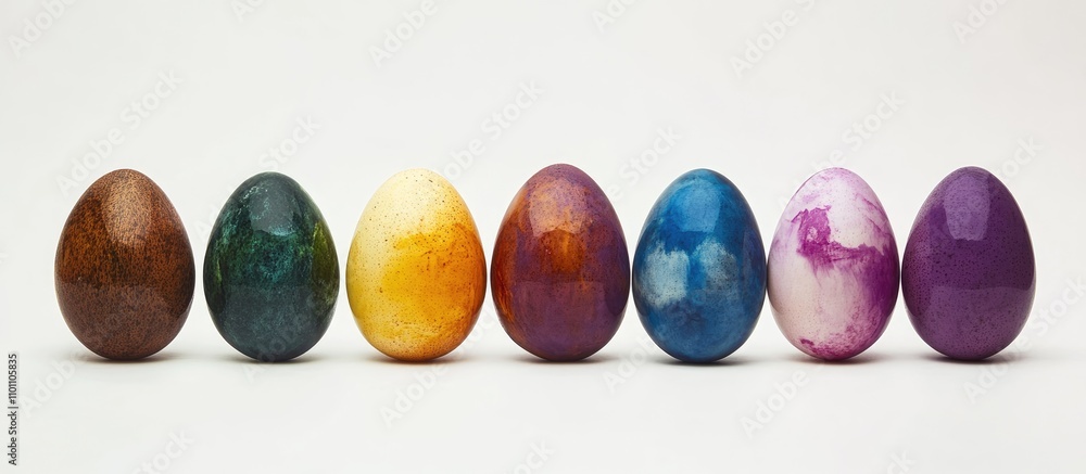 Poster natural dyed easter eggs in a colorful array showcasing earthy tones and artistic patterns for vibra