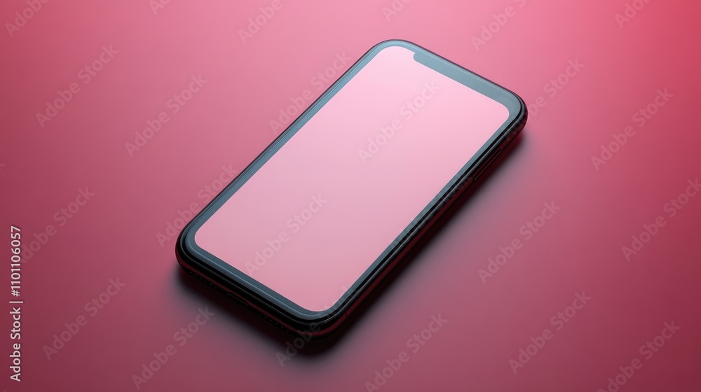 Poster Modern smartphone with blank display on vibrant red background ideal for showcasing app designs or digital content concepts