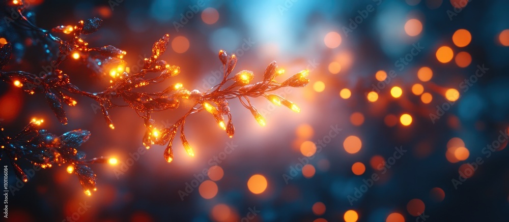 Poster glowing garland lights with bokeh effect creating a dreamy and festive atmosphere in a blurred night