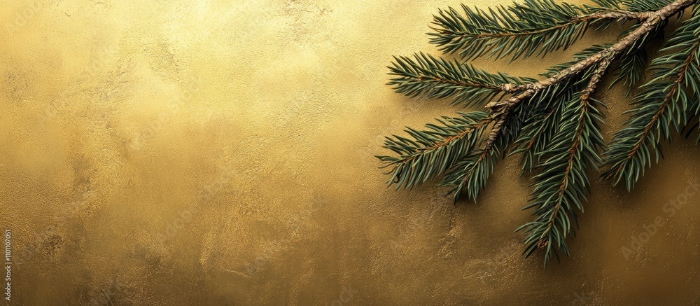 Aufkleber spruce branch on a luxurious gold background creating an elegant space for festive text or holiday m
