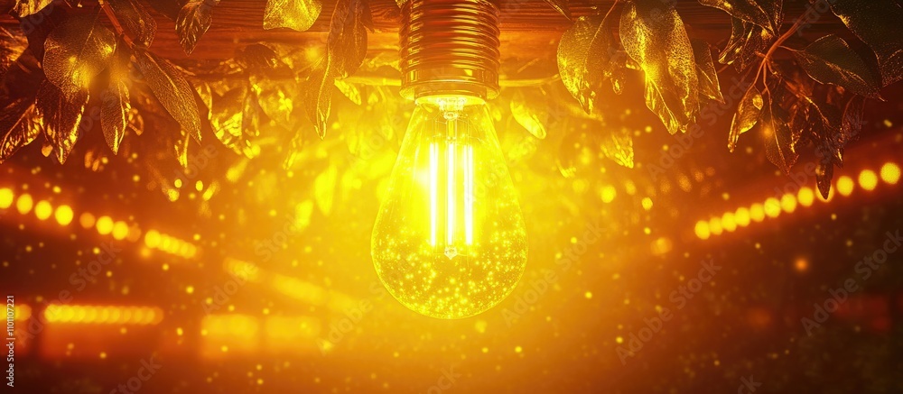 Aufkleber illuminated vintage light bulb under wooden structure creating a warm atmosphere in a blurred enchan