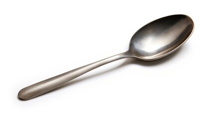 Iron teaspoon isolated on white background showcasing its sleek design and reflective surface for kitchenware or utensil-related content