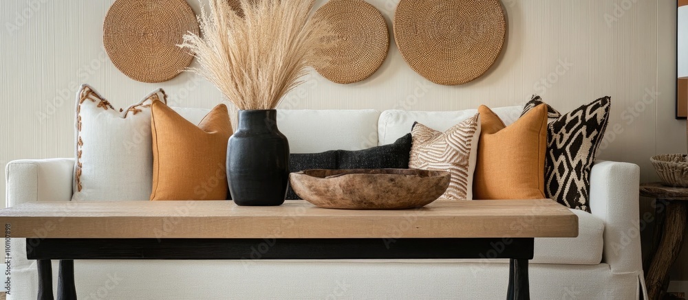 Poster decorative living room table with stylish decor elements and ambient cushions creating a cozy and in