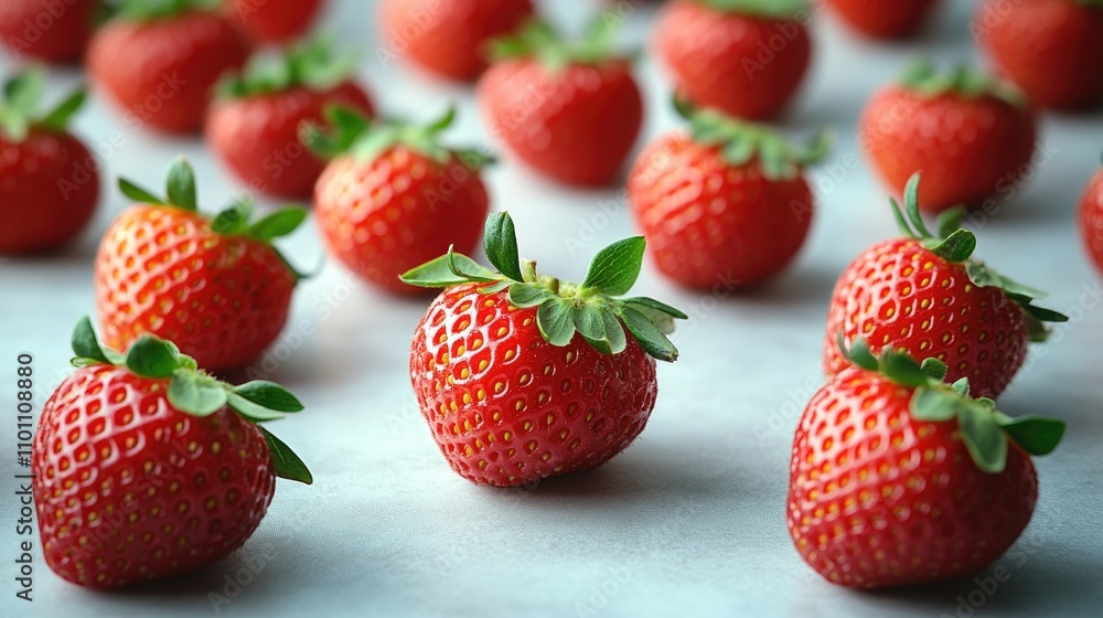 Poster fresh strawberries arranged on a light background showcasing their vibrant color and texture in a na
