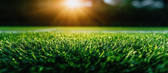 Naklejka premium Vibrant artificial turf on a soccer field highlighting the evolution of sports surfaces in modern athletic environments