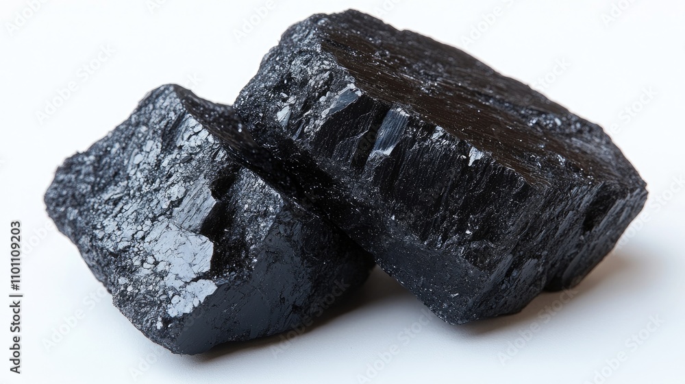 Aufkleber smoldering pieces of coal displaying texture and sheen on a clean white background for natural energ