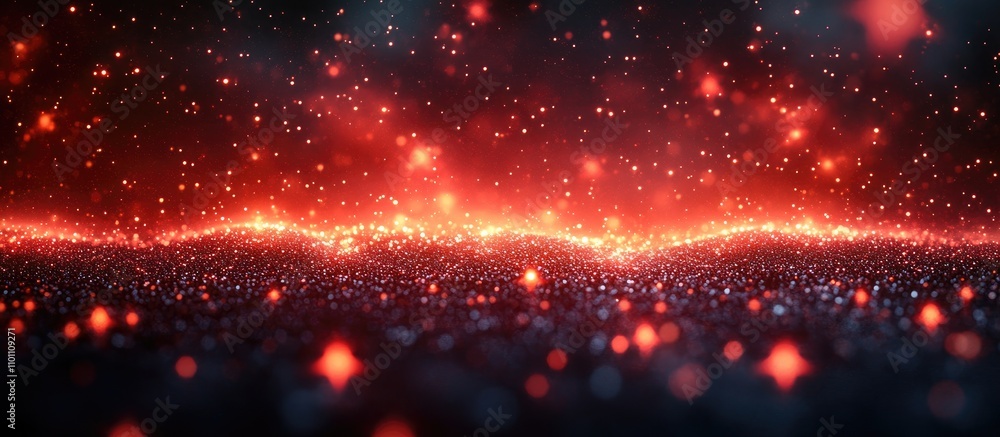 Aufkleber red shimmering stars on a dark backdrop with a reflective surface creating an enchanting cosmic atmo