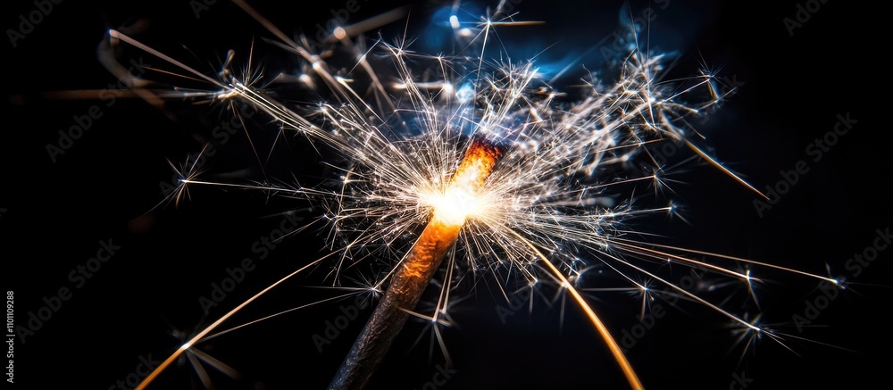 Poster Sparkling firework seen against a dark background showcasing vibrant colors and intricate spark patterns during a festive celebration.