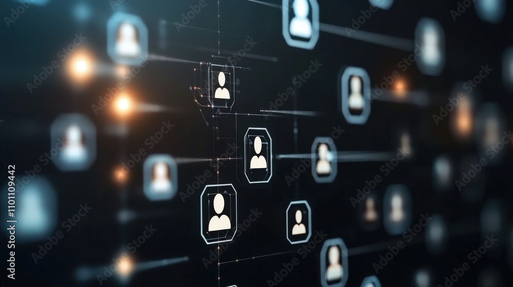 Aufkleber abstract network of digital user profiles connected by lines and circles, representing social media 
