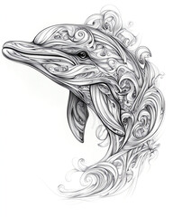 Fototapeta premium Ornate dolphin illustration with flowing patterns 