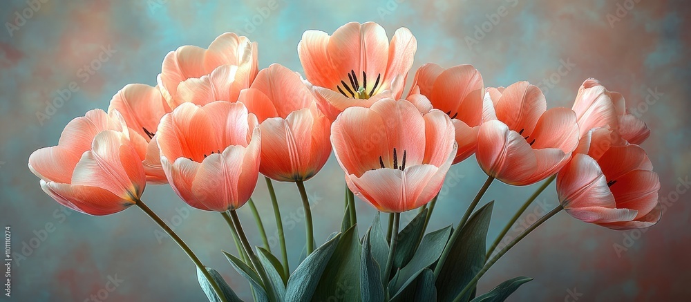 Poster pastel tulips in vintage style soft background macro photograph ideal for spring-themed greeting car