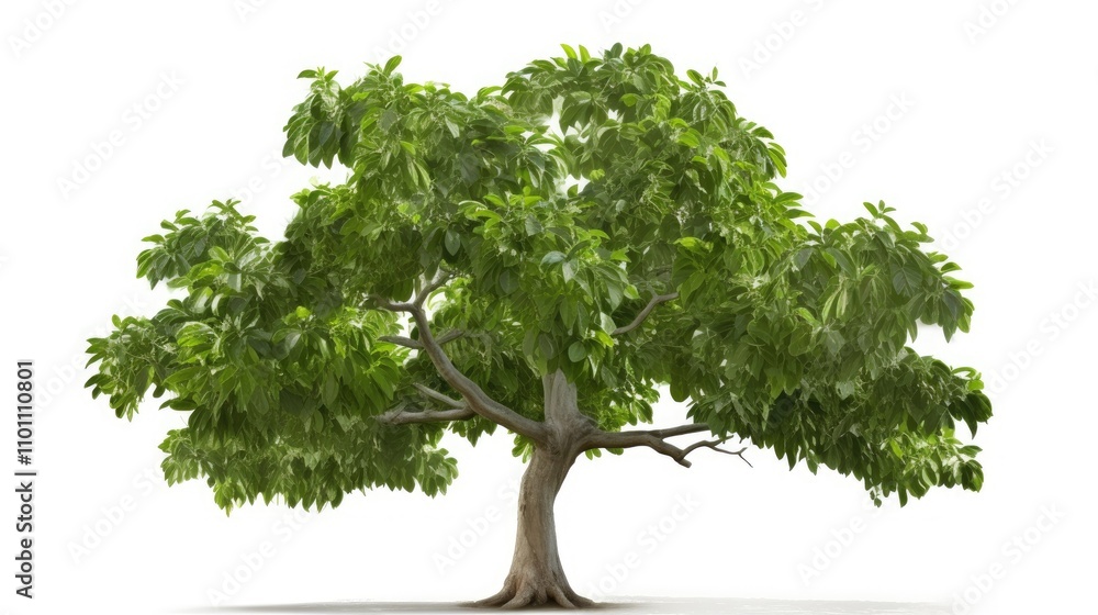 Poster tropical elephant apple tree with lush green foliage and illuminated branches isolated on white idea
