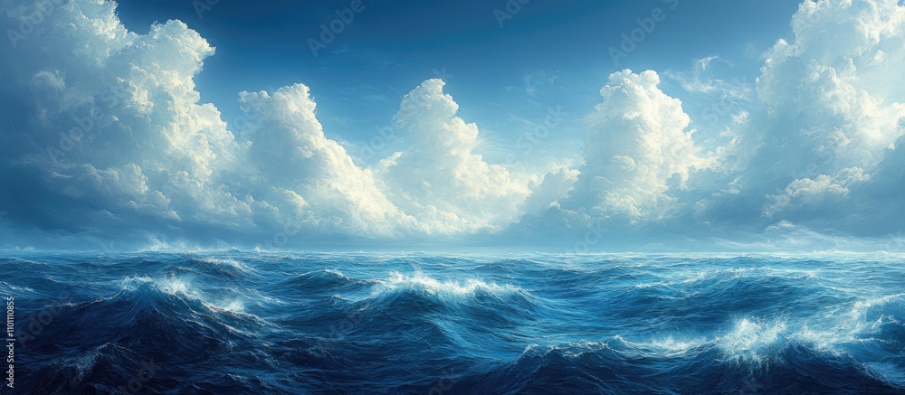 Aufkleber vast ocean landscape under a blue sky with dynamic clouds and gentle waves creating a serene and exp