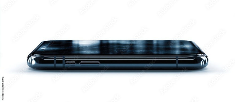 Poster Modern touchscreen smartphone displayed horizontally on a clean white background showcasing innovative design and technology communication.
