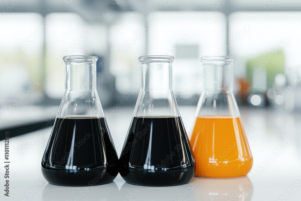 Poster laboratory experiment analyzing liquid samples science lab chemical analysis modern setting close-up
