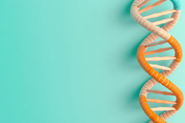 Turquoise and Orange DNA Helix Illustration, vibrant colors intertwining, showcasing genetic structures, ideal for educational content and scientific discussions