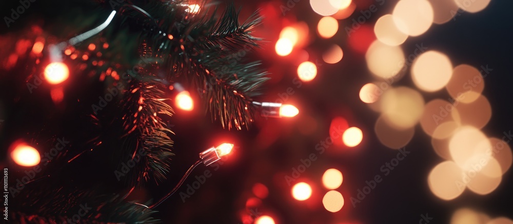 Poster colorful bokeh lights on a dark background creating a festive atmosphere with vibrant red and warm y