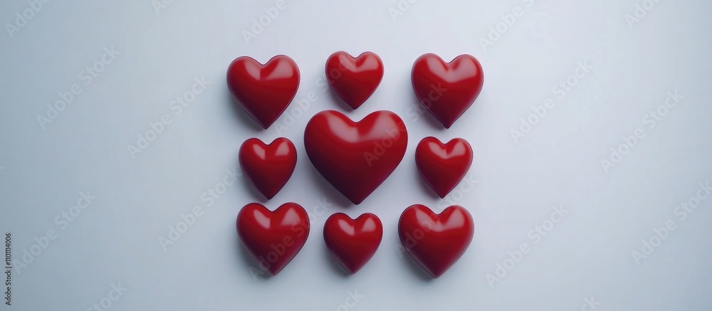 Aufkleber valentine's day themed red hearts arranged on a white background with blank space for text or design