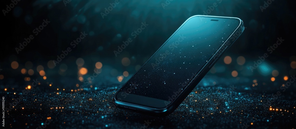 Poster High-quality smartphone on a glowing surface representing innovation in mobile technology and digital connectivity in a modern setting.